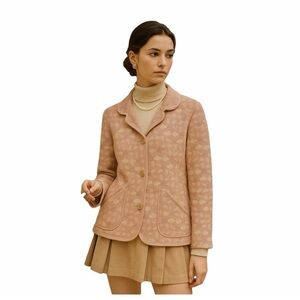 MaxMara Weekend Giacca Blazer Sweater Jacket Virgin Wool Pink Floral Size L